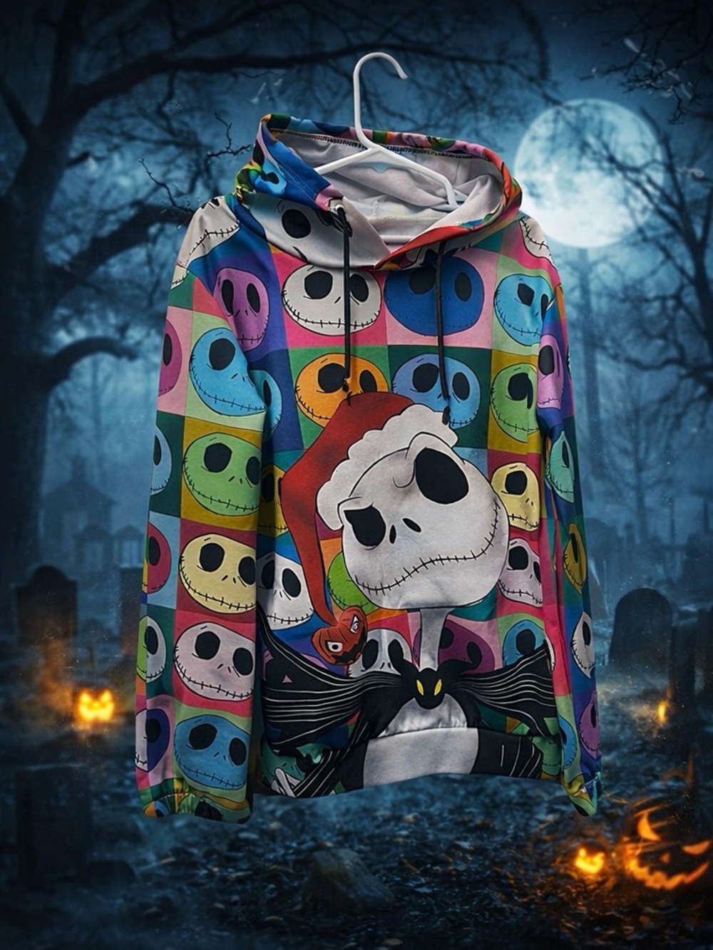 Colorful Jack Skellington Graphic Hoodie Size Small